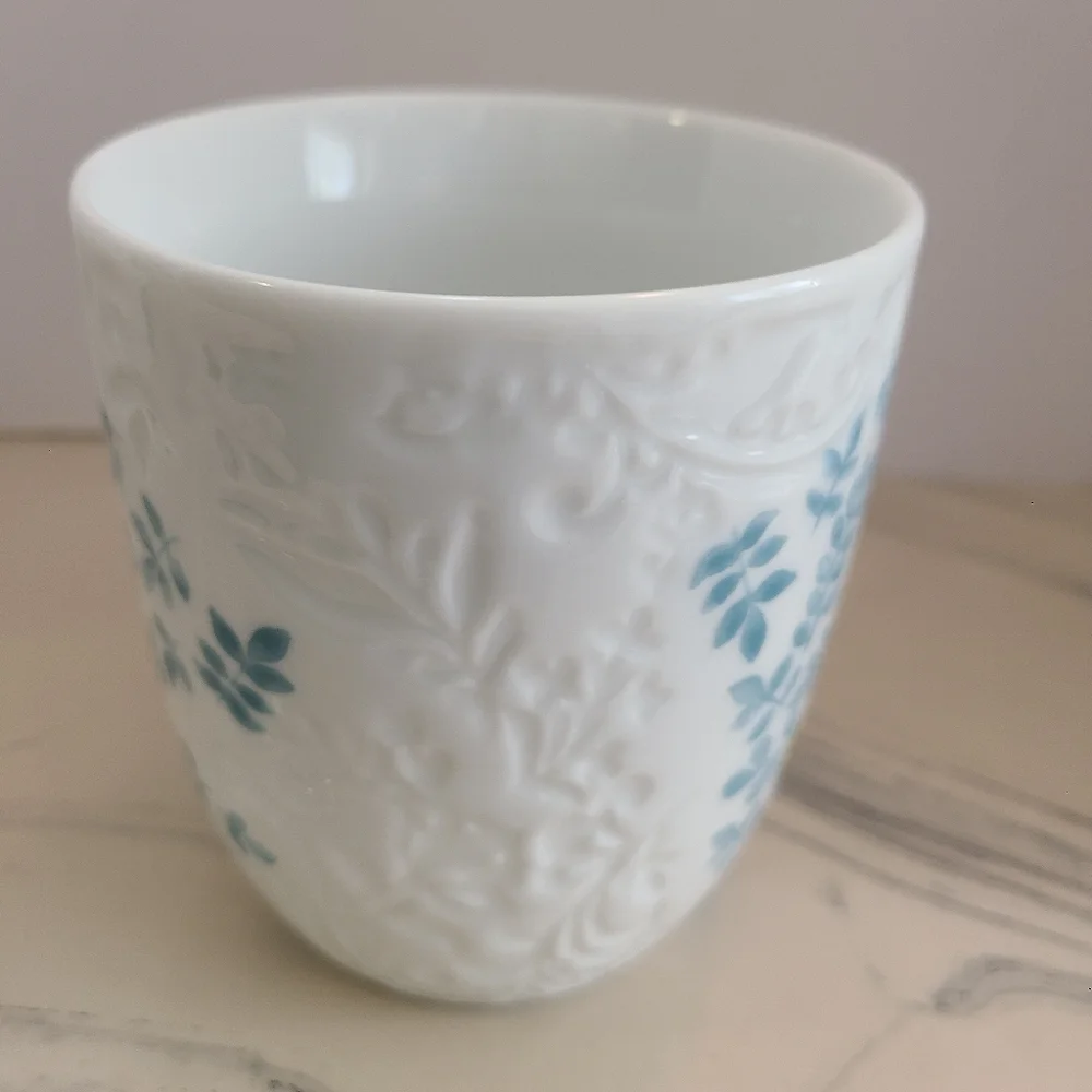 Pier 1 Imports Floral Embossed White Blue Monogram Letter P Coffee Tea Mug